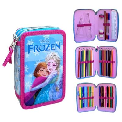 CARTOON Trousse multi-compartiments 3 fermetures éclair pour l'école complète 44 pièces stylos crayons couleurs marqueurs Giotto, La Reine des neiges., Style scolaire CARTOON Trousse multi-compartiments 3 fermetures éclair pour l'école complète 44 pièces stylos crayons couleurs marqueurs Giotto, La Reine des neiges., Style scolaire