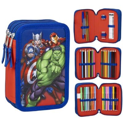 CARTOON Trousse multi-compartiments 3 fermetures éclair pour l'école complète stylos crayons couleurs feutres, Avengers(1), trousse CARTOON Trousse multi-compartiments 3 fermetures éclair pour l'école complète stylos crayons couleurs feutres, Avengers(1), trousse