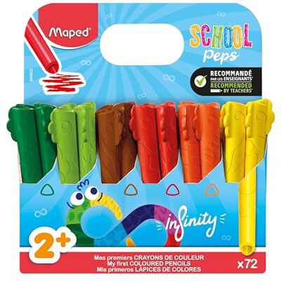 Maped Crayons de Couleur Jumbo Infinity x72 Pour les tout-petits 100% Mine, 100% Utilisable Zéro Déchet Sans Taillage Dure Très Longtemps Forme Triangulaire Ergonomique Format Ecole Maped Crayons de Couleur Jumbo Infinity x72 Pour les tout-petits 100% Mine, 100% Utilisable Zéro Déchet Sans Taillage Dure Très Longtemps Forme Triangulaire Ergonomique Format Ecole