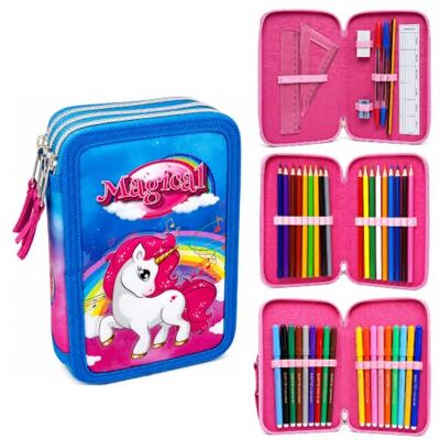 CARTOON Trousse scolaire 3 Zip, multi-compartiments, complet 44 pièces, couleurs Giotto, 20 x 13 x 6 cm, multicolore, 20 x 13 x 6 cm, Licorne CARTOON Trousse scolaire 3 Zip, multi-compartiments, complet 44 pièces, couleurs Giotto, 20 x 13 x 6 cm, multicolore, 20 x 13 x 6 cm, Licorne