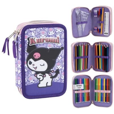 CARTOON Giotto Trousse scolaire 3 fermetures éclair triple compartiment complet 44 pièces couleurs papeterie pour enfants, Kuromi, Organisateur de sac CARTOON Giotto Trousse scolaire 3 fermetures éclair triple compartiment complet 44 pièces couleurs papeterie pour enfants, Kuromi, Organisateur de sac