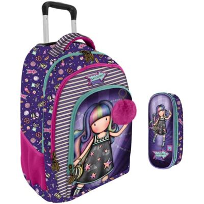 Scuola Sac à dos d'école compatible avec Santoro Gorjuss London Up And Away Su est loin + Trousse ovale + Hommage 7 stylos effaçables + stylo lumineux LED et porte-clés à paillettes, multicolore Scuola Sac à dos d'école compatible avec Santoro Gorjuss London Up And Away Su est loin + Trousse ovale + Hommage 7 stylos effaçables + stylo lumineux LED et porte-clés à paillettes, multicolore