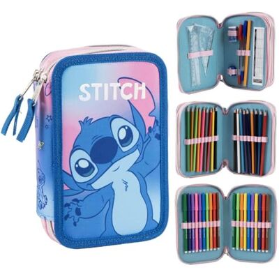 CARTOON Giotto Trousse scolaire 3 fermetures éclair triple compartiment complet 44 pièces couleurs papeterie pour enfants, Stitch 1, Organisateur de sac CARTOON Giotto Trousse scolaire 3 fermetures éclair triple compartiment complet 44 pièces couleurs papeterie pour enfants, Stitch 1, Organisateur de sac