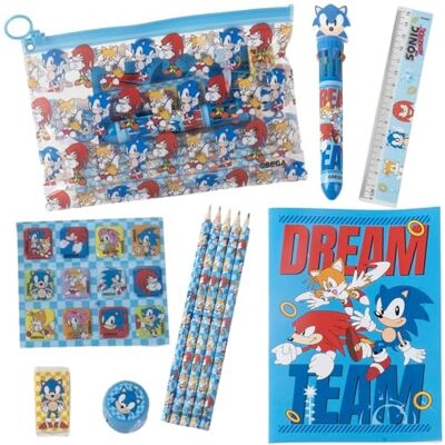 CERDÁ LIFE'S LITTLE MOMENTS Sonic Stationery Set avec crayons, gomme, règle, taille-crayon, bloc-notes et trousse pour l'école CERDÁ LIFE'S LITTLE MOMENTS Sonic Stationery Set avec crayons, gomme, règle, taille-crayon, bloc-notes et trousse pour l'école