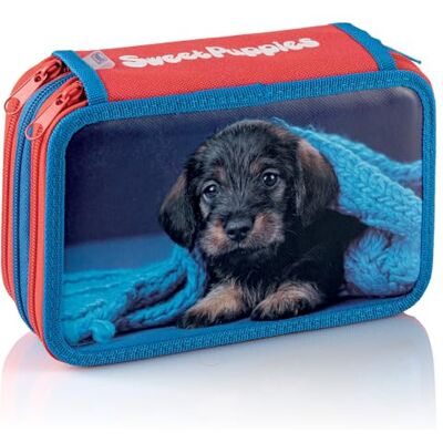 Favorit Trousse à 3 fermetures éclair Sweet Puppies pour l'école, contient 12 crayons et 18 feutres 20 cm x 13 cm x 7,5 cm avec 3 compartiments Favorit Trousse à 3 fermetures éclair Sweet Puppies pour l'école, contient 12 crayons et 18 feutres 20 cm x 13 cm x 7,5 cm avec 3 compartiments