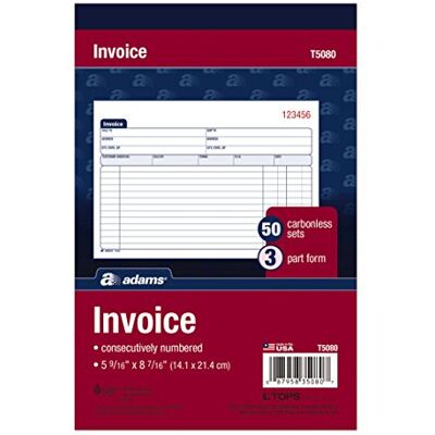 Adams Invoice Book, 3-Part, Carbonless, 5-9/16 x 8-7/16 Inches, 50 Sets per Book (T5080),White/Canary/Pink Adams Invoice Book, 3-Part, Carbonless, 5-9/16 x 8-7/16 Inches, 50 Sets per Book (T5080),White/Canary/Pink
