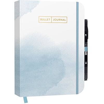 Edition Michael Fischer / EMF Verlag Bullet Journal "Watercolor Blue" 05 mit original Tombow TwinTone Dual-Tip Marker 33 black: Mit Punkteraster, Seiten für Index, Key und Future Log ... Stiftehalter und praktischem Verschlussband Edition Michael Fischer / EMF Verlag Bullet Journal "Watercolor Blue" 05 mit original Tombow TwinTone Dual-Tip Marker 33 black: Mit Punkteraster, Seiten für Index, Key und Future Log ... Stiftehalter und praktischem Verschlussband