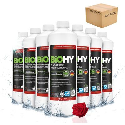 BIOHY Glaskeramik Kochfeldreiniger (9 x 1 Liter) Ceranfeldreiniger für die Küche Hochglanz Fettlöser ganz ohne Kratzer Küchenreiniger als Ergänzung zum Ceranfeldschaber biologisch abbaubar BIOHY Glaskeramik Kochfeldreiniger (9 x 1 Liter) Ceranfeldreiniger für die Küche Hochglanz Fettlöser ganz ohne Kratzer Küchenreiniger als Ergänzung zum Ceranfeldschaber biologisch abbaubar