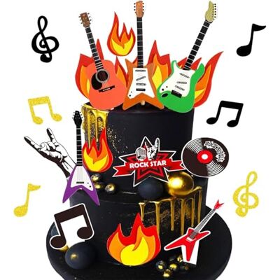 YORISMAL Guitare Note de musique Anniversaire gâteau Topper Disco Ball Rock and Roll décoration pour mini décorations dans le style Rock 'n' Roll Retro Themed YORISMAL Guitare Note de musique Anniversaire gâteau Topper Disco Ball Rock and Roll décoration pour mini décorations dans le style Rock 'n' Roll Retro Themed
