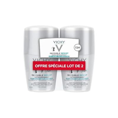 VICHY , Invisible Resist, Déodorant Roll-On, Détranspirant à l'Efficacité Longue Durée 72 H, Anti-Taches Jaunes et Blanches, Adapté aux Peaux Sensibles, Lot de 2x50 ml VICHY , Invisible Resist, Déodorant Roll-On, Détranspirant à l'Efficacité Longue Durée 72 H, Anti-Taches Jaunes et Blanches, Adapté aux Peaux Sensibles, Lot de 2x50 ml