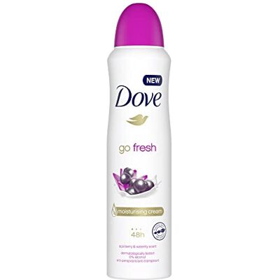 Dove Açaí Berry & Waterlily Anti-Transpirant Déodorant Spray offre jusqu'à 48 heures de protection contre la transpiration et hydrate la peau 6 x 150 ml Emballage bénéfique Dove Açaí Berry & Waterlily Anti-Transpirant Déodorant Spray offre jusqu'à 48 heures de protection contre la transpiration et hydrate la peau 6 x 150 ml Emballage bénéfique