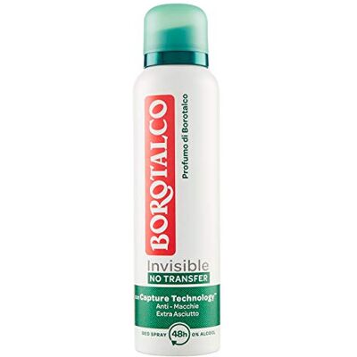 Borotalco , Déodorant pour homme, spray invisible, formule sans alcool avec talc protecteur, anti-taches, parfum musqué, 72h d'efficacité, 150 ml Borotalco , Déodorant pour homme, spray invisible, formule sans alcool avec talc protecteur, anti-taches, parfum musqué, 72h d'efficacité, 150 ml