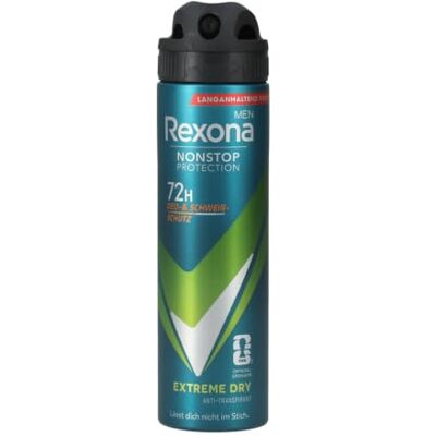 Rexona Men Nonstop Protection Extreme Dry Déodorant en spray anti-transpirant avec 72 heures de protection contre la transpiration et les odeurs corporelles 150 ml Rexona Men Nonstop Protection Extreme Dry Déodorant en spray anti-transpirant avec 72 heures de protection contre la transpiration et les odeurs corporelles 150 ml