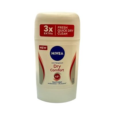 NIVEA Stick Dry Comfort Delicate Reliable Dual-Action Anti-transpirant 48h Protection contre la transpiration Technologie d'émulsion brevetée Climate Friendly, 50 ml (lot de 2) NIVEA Stick Dry Comfort Delicate Reliable Dual-Action Anti-transpirant 48h Protection contre la transpiration Technologie d'émulsion brevetée Climate Friendly, 50 ml (lot de 2)