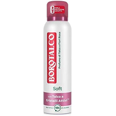 Borotalco Déodorant Soft, parfum de talc et fleurs rose, déodorant spray femme avec talc à cristaux actifs, triple protection sèche pendant 48 heures, efficacité sèche, sans alcool, 150 ml Borotalco Déodorant Soft, parfum de talc et fleurs rose, déodorant spray femme avec talc à cristaux actifs, triple protection sèche pendant 48 heures, efficacité sèche, sans alcool, 150 ml