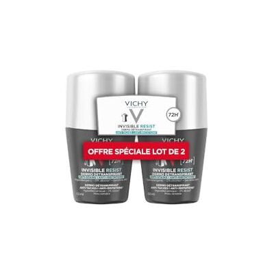 VICHY Homme, Invisible Resist, Déodorant Roll-On, Détranspirant à l'Efficacité Longue Durée 72 H, Anti-Taches Jaunes et Blanches, Adapté aux Peaux Sensibles, Lot de 2x50 ml VICHY Homme, Invisible Resist, Déodorant Roll-On, Détranspirant à l'Efficacité Longue Durée 72 H, Anti-Taches Jaunes et Blanches, Adapté aux Peaux Sensibles, Lot de 2x50 ml