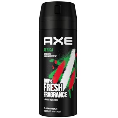 AXE Spray corporal Africa Deo sin aluminio combate las bacterias que causan olores y olores desagradables, 150 ml, 1 unidad AXE Spray corporal Africa Deo sin aluminio combate las bacterias que causan olores y olores desagradables, 150 ml, 1 unidad