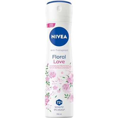Beiersdorf NIVEA Déodorant en spray Floral Love Limited Edition, déodorant anti-transpirant 72h anti-transpirant avec une composition de fleurs orientales (150 ml) Beiersdorf NIVEA Déodorant en spray Floral Love Limited Edition, déodorant anti-transpirant 72h anti-transpirant avec une composition de fleurs orientales (150 ml)