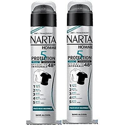 Narta Déodorant Homme Atomiseur Anti-Transpirant Protection 5 Efficacité 48h 200 ml Lot de 2 Narta Déodorant Homme Atomiseur Anti-Transpirant Protection 5 Efficacité 48h 200 ml Lot de 2