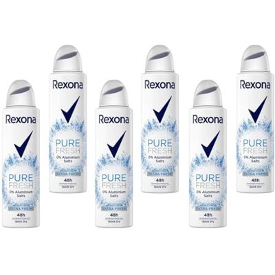 Rexona Lot de 6 déodorants en spray pur, frais, sans aluminium, protège 48 heures, 150 ml Rexona Lot de 6 déodorants en spray pur, frais, sans aluminium, protège 48 heures, 150 ml