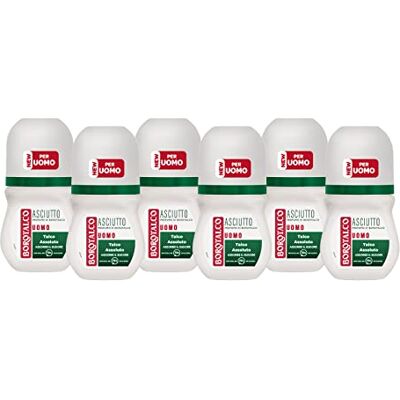 Borotalco , Déodorant Homme Roll On Sec Original, Formule Sans Alcool avec Talc Absolu, Absorbe la Sueur, Parfum Borotalc, 72h d'Efficacité 6 pièces de 50 ml Borotalco , Déodorant Homme Roll On Sec Original, Formule Sans Alcool avec Talc Absolu, Absorbe la Sueur, Parfum Borotalc, 72h d'Efficacité 6 pièces de 50 ml
