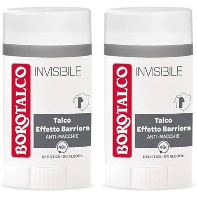 Borotalco Invisible Déodorant Homme Talc Effet Barrière Anti-Taches Sans Alcool 48H Stick 40 ml (2) Borotalco Invisible Déodorant Homme Talc Effet Barrière Anti-Taches Sans Alcool 48H Stick 40 ml (2)