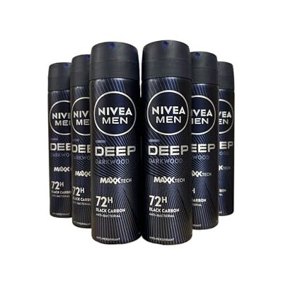 NIVEA Men Deep Black Carbon Dark Wood Lot de 6 déodorants en spray anti-transpirant 150 ml NIVEA Men Deep Black Carbon Dark Wood Lot de 6 déodorants en spray anti-transpirant 150 ml