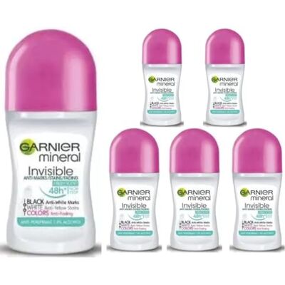 Garnier Mineral Invisible White & Colors Lot de 6 anti-transpirants roll-on 50 ml Garnier Mineral Invisible White & Colors Lot de 6 anti-transpirants roll-on 50 ml