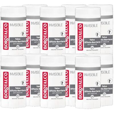 Borotalco Invisible Déodorant Homme Talc Effet Barrière Anti-Taches Sans Alcool 48H Stick 40 ml (12) Borotalco Invisible Déodorant Homme Talc Effet Barrière Anti-Taches Sans Alcool 48H Stick 40 ml (12)