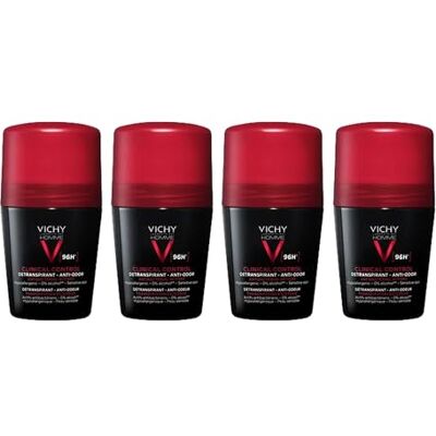 VICHY Déodorant Clinical Control 96h Homme Roll-on Sans alcool, hypoallergénique, anti-odeurs & anti-humidité Protection longue durée Tous types de peaux Lot de 4x50 ml VICHY Déodorant Clinical Control 96h Homme Roll-on Sans alcool, hypoallergénique, anti-odeurs & anti-humidité Protection longue durée Tous types de peaux Lot de 4x50 ml