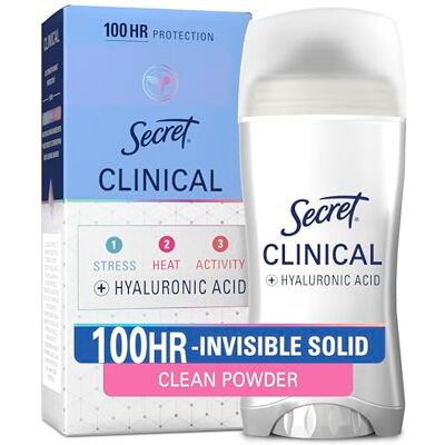 Secret Clinical Strength 100HR – Déodorant anti-transpirant solide invisible pour femme, protection 3 fois contre le stress avec acide hyaluronique, pH équilibré, parfum de protection en poudre, 73,7 Secret Clinical Strength 100HR – Déodorant anti-transpirant solide invisible pour femme, protection 3 fois contre le stress avec acide hyaluronique, pH équilibré, parfum de protection en poudre, 73,7