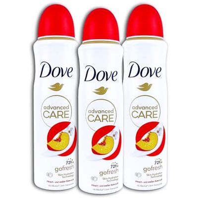 Dove Advanced Care Lot de 3 déodorants en spray anti-transpirants Parfum pêche fraîche et fleurs blanches 150 ml Dove Advanced Care Lot de 3 déodorants en spray anti-transpirants Parfum pêche fraîche et fleurs blanches 150 ml