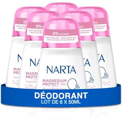 Narta Déodorant Femme Bille Magnesium Protect 48h Hypoalergénqiue Sans Alcool lot de 6 x 50ml Narta Déodorant Femme Bille Magnesium Protect 48h Hypoalergénqiue Sans Alcool lot de 6 x 50ml