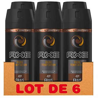 AXE Déodorant Homme Spray Antibactérien, Dark Temptation, Fraîcheur 48h, Pour sentir bon toute la journée, Contre les mauvaises odeurs (Lot de 6x150ml) AXE Déodorant Homme Spray Antibactérien, Dark Temptation, Fraîcheur 48h, Pour sentir bon toute la journée, Contre les mauvaises odeurs (Lot de 6x150ml)