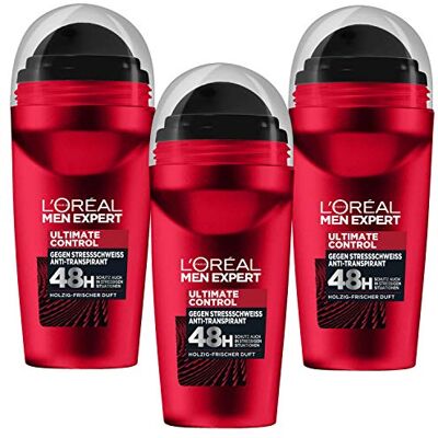 L'ORÉAL Men Expert Ultimate control Lot de 3 flacons anti-transpirants 48h XXL Roll On Parfum frais boisé 3 x 50 ml L'ORÉAL Men Expert Ultimate control Lot de 3 flacons anti-transpirants 48h XXL Roll On Parfum frais boisé 3 x 50 ml