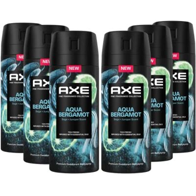 AXE Premium Lot de 6 sprays corporels Aqua bergamote sans sels d'aluminium 150 ml AXE Premium Lot de 6 sprays corporels Aqua bergamote sans sels d'aluminium 150 ml