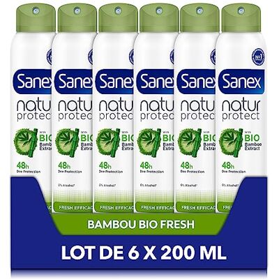 Sanex Déodorant Natur Protect Fresh efficacité 48h bio spray 200ml Lot de 6 Sanex Déodorant Natur Protect Fresh efficacité 48h bio spray 200ml Lot de 6