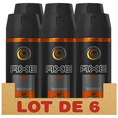 AXE Musk Déodorant Homme Spray Antibactérien, Fraîcheur 48h, Contre les Mauvaises Odeurs (Lot de 6x150ml) AXE Musk Déodorant Homme Spray Antibactérien, Fraîcheur 48h, Contre les Mauvaises Odeurs (Lot de 6x150ml)