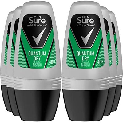 Dove Lot de 6 déodorants Sure Men Quantum Dry, déodorant à bille anti-transpirant, 50 ml Dove Lot de 6 déodorants Sure Men Quantum Dry, déodorant à bille anti-transpirant, 50 ml
