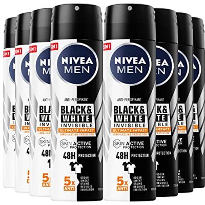 NIVEA Men Black & White Invisible Ultimate Impact Déodorant Homme SkinActive Protection 48h Anti-transpirant contre les mauvaises odeurs et Taches résiduelles NIVEA Men Black & White Invisible Ultimate Impact Déodorant Homme SkinActive Protection 48h Anti-transpirant contre les mauvaises odeurs et Taches résiduelles
