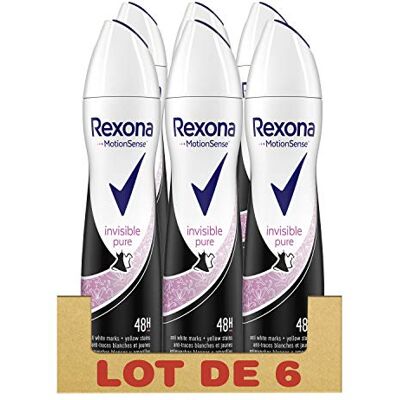 Rexona Invisible Pure Déodorant Femme Spray Antibactérien, Anti-Transpirant Efficace 48h Anti-Traces Blanches et Anti-Traces Jaunes (Lot de 6x200ml) Rexona Invisible Pure Déodorant Femme Spray Antibactérien, Anti-Transpirant Efficace 48h Anti-Traces Blanches et Anti-Traces Jaunes (Lot de 6x200ml)