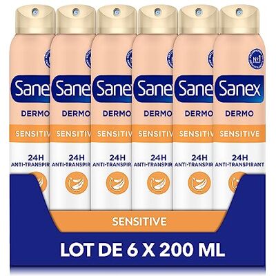 Sanex Déodorant Anti-Transpirant Spray Dermo Sensitive Protection Anti-Transpiration & Odeurs 24h Pour Peaux Sensibles Restaure Le pH Naturel Testé Dermatologiquement Lot De 6 x 200ml Sanex Déodorant Anti-Transpirant Spray Dermo Sensitive Protection Anti-Transpiration & Odeurs 24h Pour Peaux Sensibles Restaure Le pH Naturel Testé Dermatologiquement Lot De 6 x 200ml