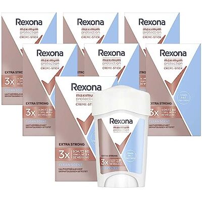 Rexona Maximum Protection Lot de 7 déodorants anti-transpirants Clean Scent avec 48 heures de protection contre la transpiration excessive et les odeurs corporelles 45 ml Rexona Maximum Protection Lot de 7 déodorants anti-transpirants Clean Scent avec 48 heures de protection contre la transpiration excessive et les odeurs corporelles 45 ml