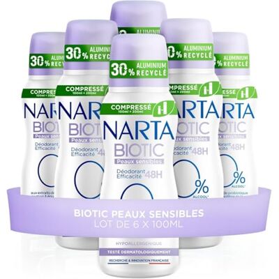 Narta Déodorant Compressé Biotic Peaux Sensibles Lot de 6 x 100 ml Narta Déodorant Compressé Biotic Peaux Sensibles Lot de 6 x 100 ml