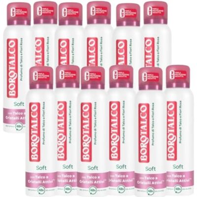 Borotalco Déodorant Doux Au Parfum De Talc Et Fleurs Rose 48H Spray 150 Ml (12) Borotalco Déodorant Doux Au Parfum De Talc Et Fleurs Rose 48H Spray 150 Ml (12)