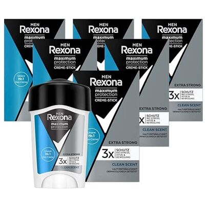 Rexona Men Maximum Protection Lot de 6 déodorants anti-transpirants Clean Scent avec 48 heures de protection contre la transpiration excessive et les odeurs corporelles 45 ml Rexona Men Maximum Protection Lot de 6 déodorants anti-transpirants Clean Scent avec 48 heures de protection contre la transpiration excessive et les odeurs corporelles 45 ml