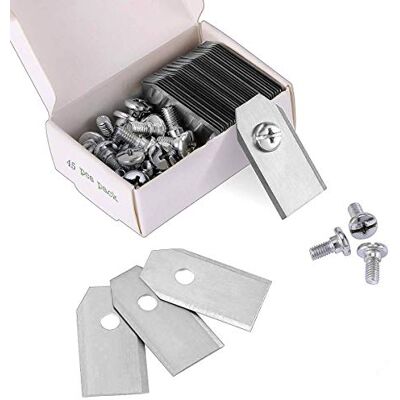 Queta Lot de 45 lames en titane pour tondeuse robot Husqvarn® Automower®/Yardforce/Gardena (3 g 0,75 mm) avec 45 vis Ces lames de rechange conviennent pour 105, 310, 315, 320, 420, 430x, r40i, etc. (argenté) Queta Lot de 45 lames en titane pour tondeuse robot Husqvarn® Automower®/Yardforce/Gardena (3 g 0,75 mm) avec 45 vis Ces lames de rechange conviennent pour 105, 310, 315, 320, 420, 430x, r40i, etc. (argenté)