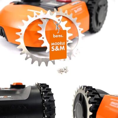 BEOS ® 2 x crampons en acier inoxydable de qualité supérieure pour Worx Landroid S/M + 12 x vis en acier inoxydable – Amélioration de la traction pour tondeuse robot – Taille des roues 205 mm BEOS ® 2 x crampons en acier inoxydable de qualité supérieure pour Worx Landroid S/M + 12 x vis en acier inoxydable – Amélioration de la traction pour tondeuse robot – Taille des roues 205 mm