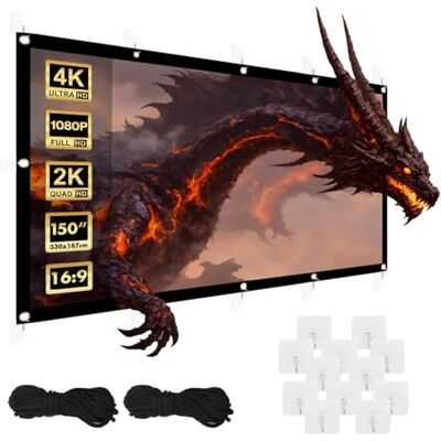 Maclean Écran de projection portable – Écran de projection portable en polyester de qualité supérieure avec bord noir de 25 mm, angle de vision 179° et montage facile (150", 330 x 187 cm, 16:9) Maclean Écran de projection portable – Écran de projection portable en polyester de qualité supérieure avec bord noir de 25 mm, angle de vision 179° et montage facile (150", 330 x 187 cm, 16:9)