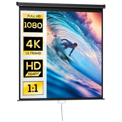 HOMCOM Écran de Projection 99" 1:1 HD 4K Boîtier Métal 178 x 178 cm Noir Écran Videoprojecteur Déroulant, Hauteur Réglable Manuellement, pour Cinéma Maison, Bureau, Voyage HOMCOM Écran de Projection 99" 1:1 HD 4K Boîtier Métal 178 x 178 cm Noir Écran Videoprojecteur Déroulant, Hauteur Réglable Manuellement, pour Cinéma Maison, Bureau, Voyage